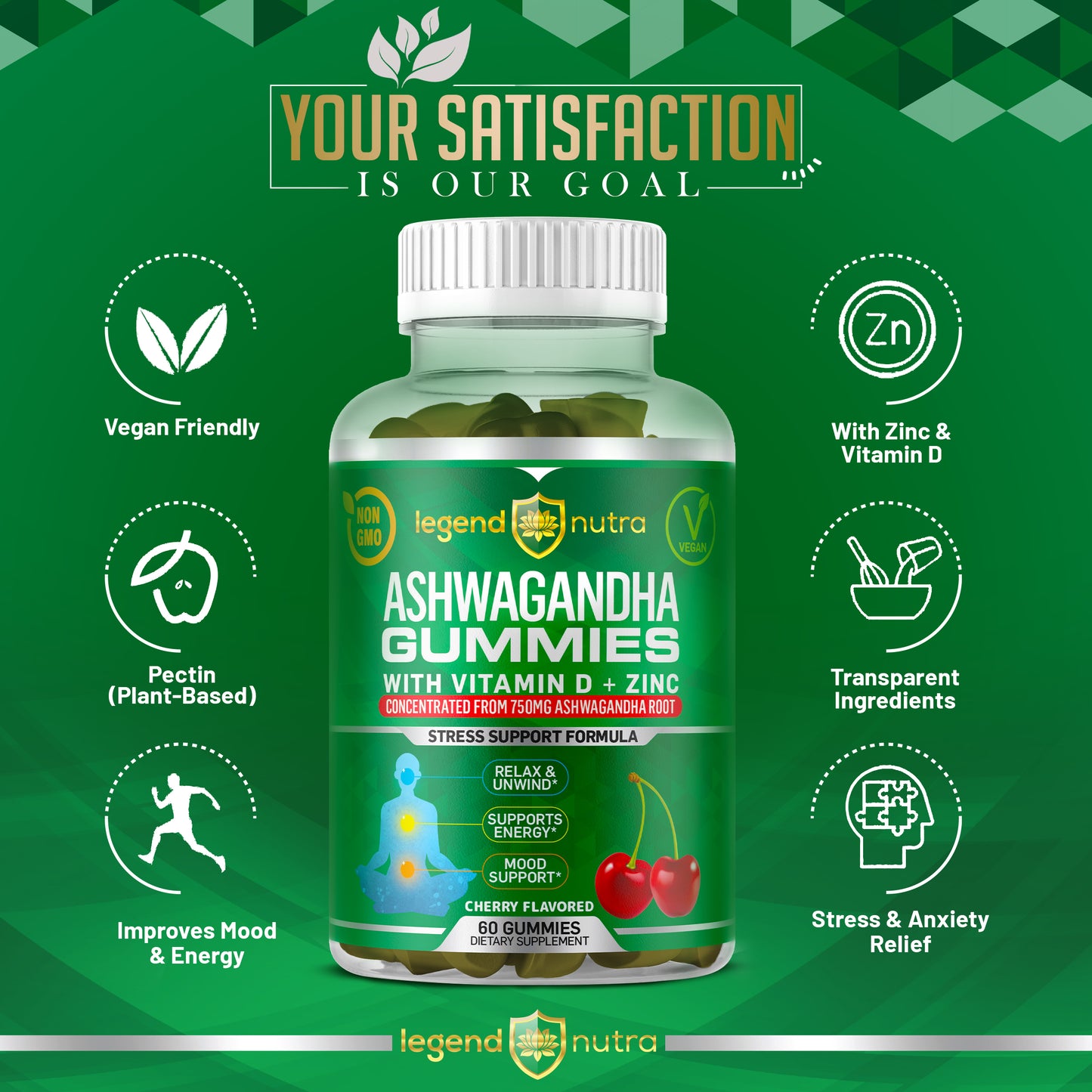 Ashwagandha Gummies 750mg with Vitamin D Zinc Stress & Anxiety Relief Mood Enhancer Ashwagandha Root 60 Gummies Vegan Natural Supplements