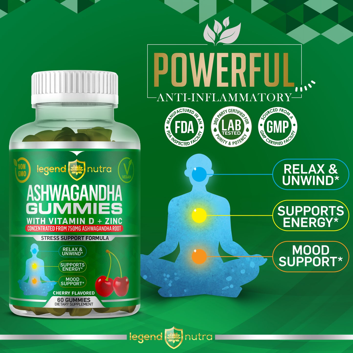 Ashwagandha Gummies 750mg with Vitamin D Zinc Stress & Anxiety Relief Mood Enhancer Ashwagandha Root 60 Gummies Vegan Natural Supplements