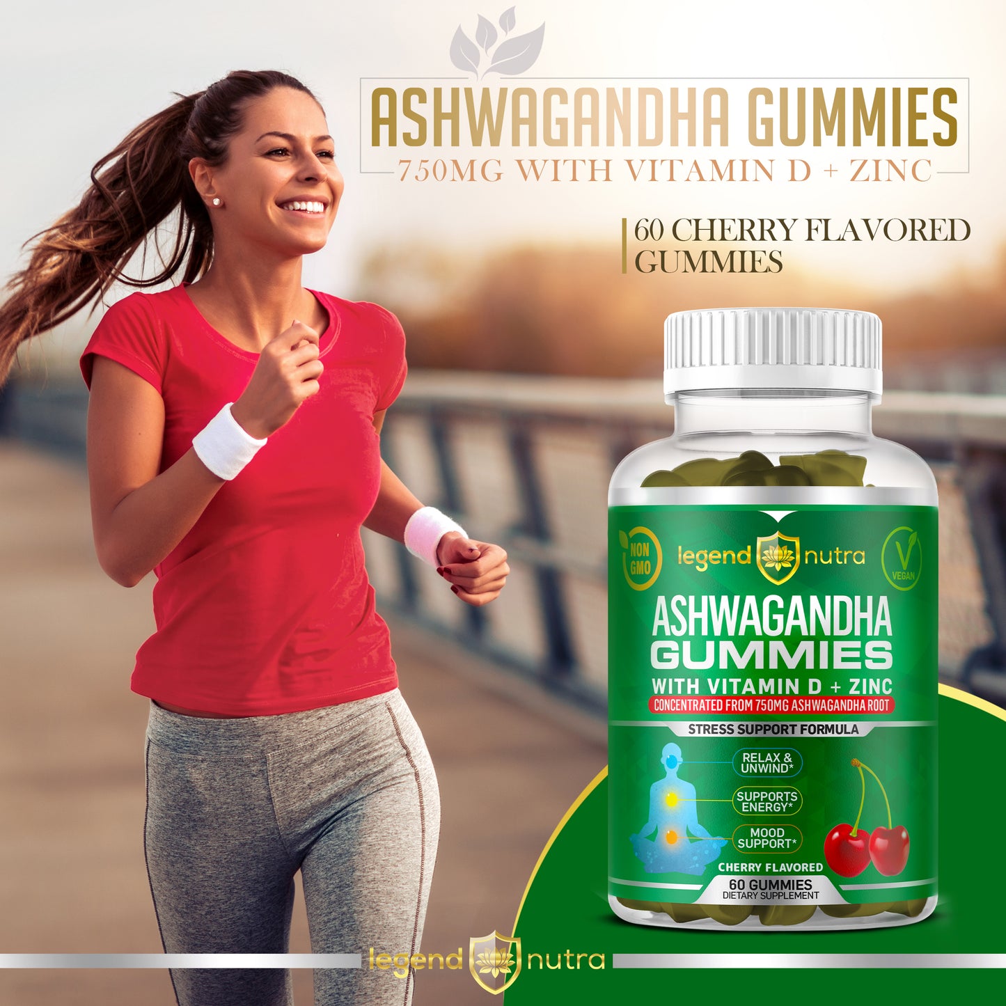 Ashwagandha Gummies 750mg with Vitamin D Zinc Stress & Anxiety Relief Mood Enhancer Ashwagandha Root 60 Gummies Vegan Natural Supplements