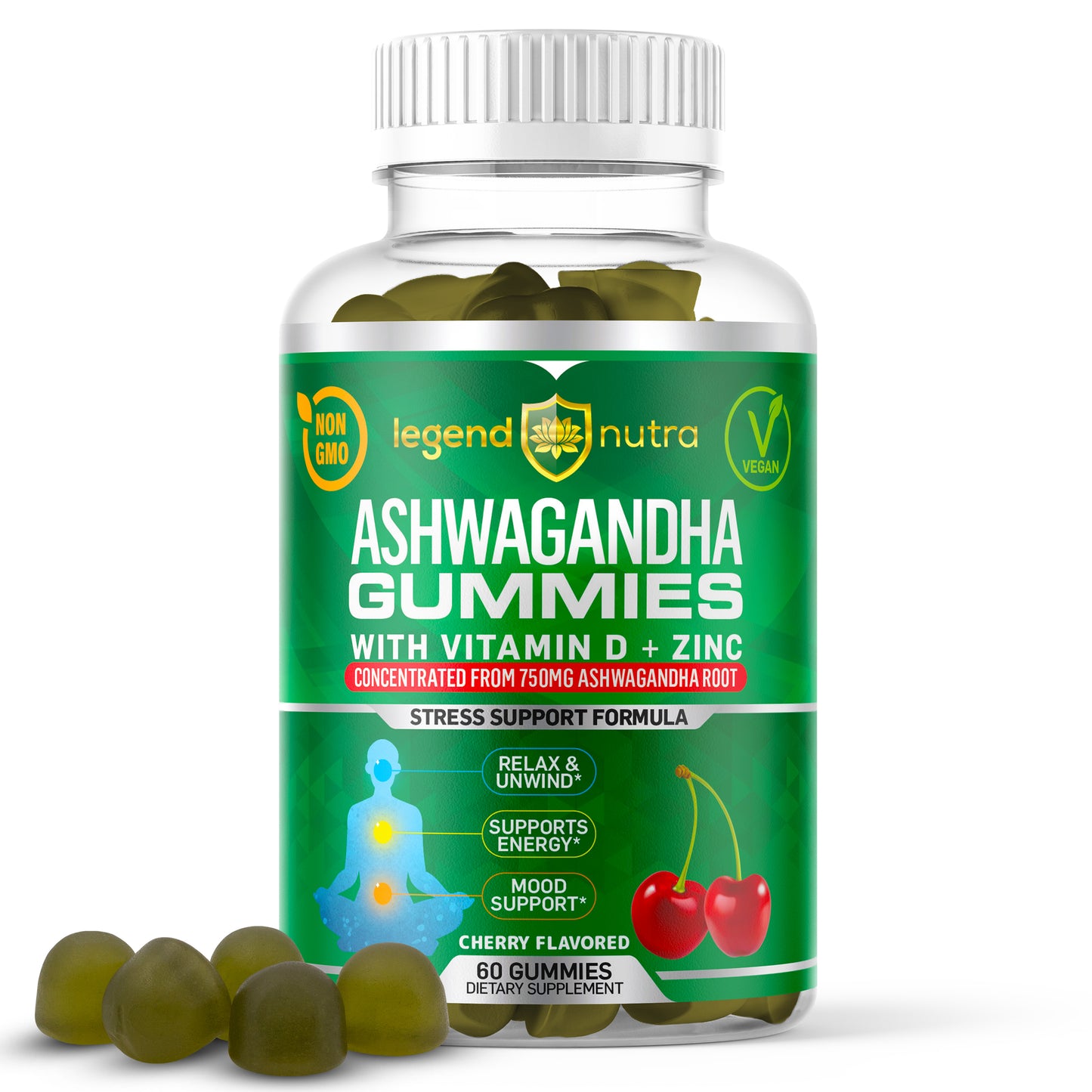 Ashwagandha Gummies 750mg with Vitamin D Zinc Stress & Anxiety Relief Mood Enhancer Ashwagandha Root 60 Gummies Vegan Natural Supplements