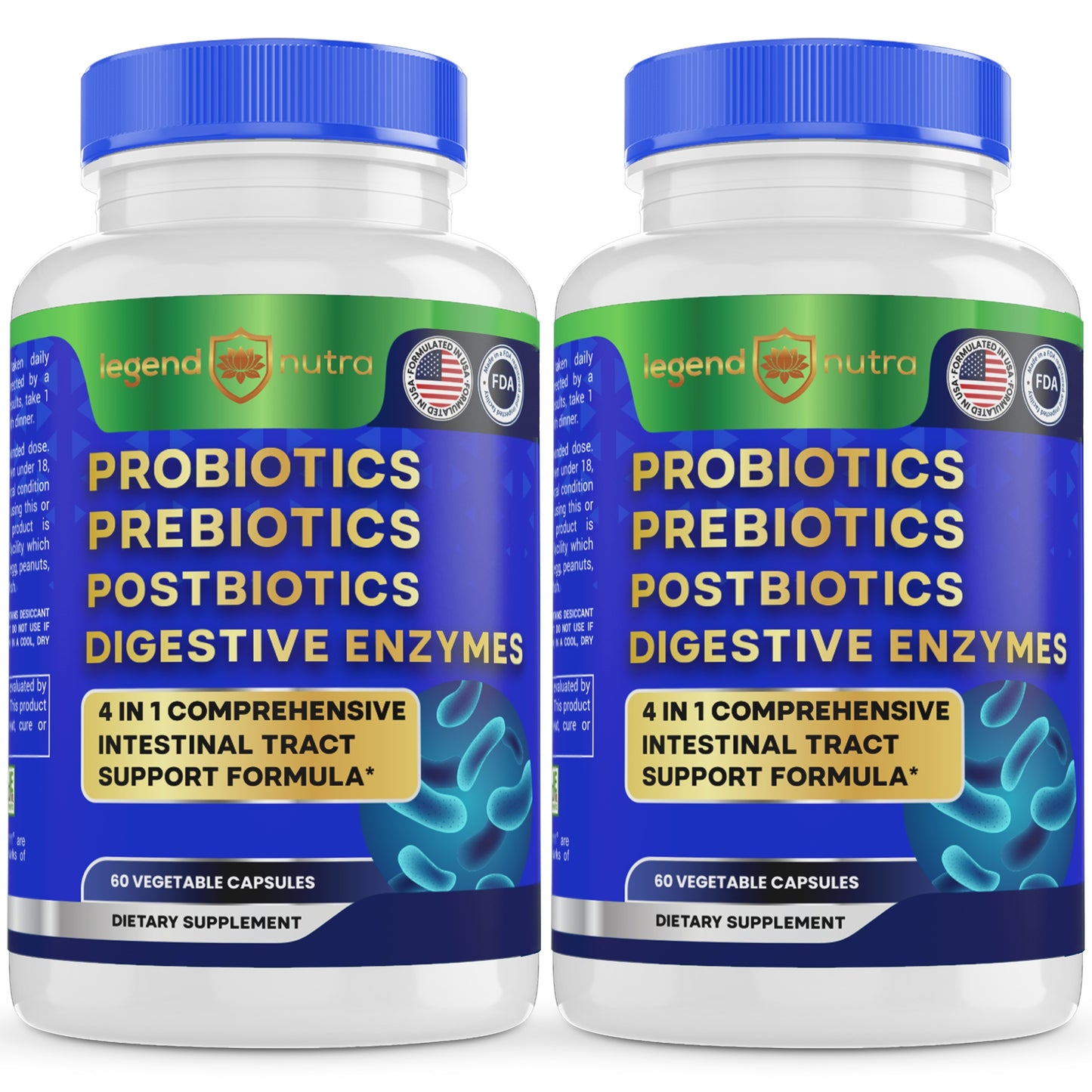 Probiotics + Prebiotics + Postbiotics + Digestive Enzymes = 4 in 1 Formula Supplement for Better Digestion Health for Women, Men Probiotics for Digestive and Gut Health, 2-Pack, 120 Count